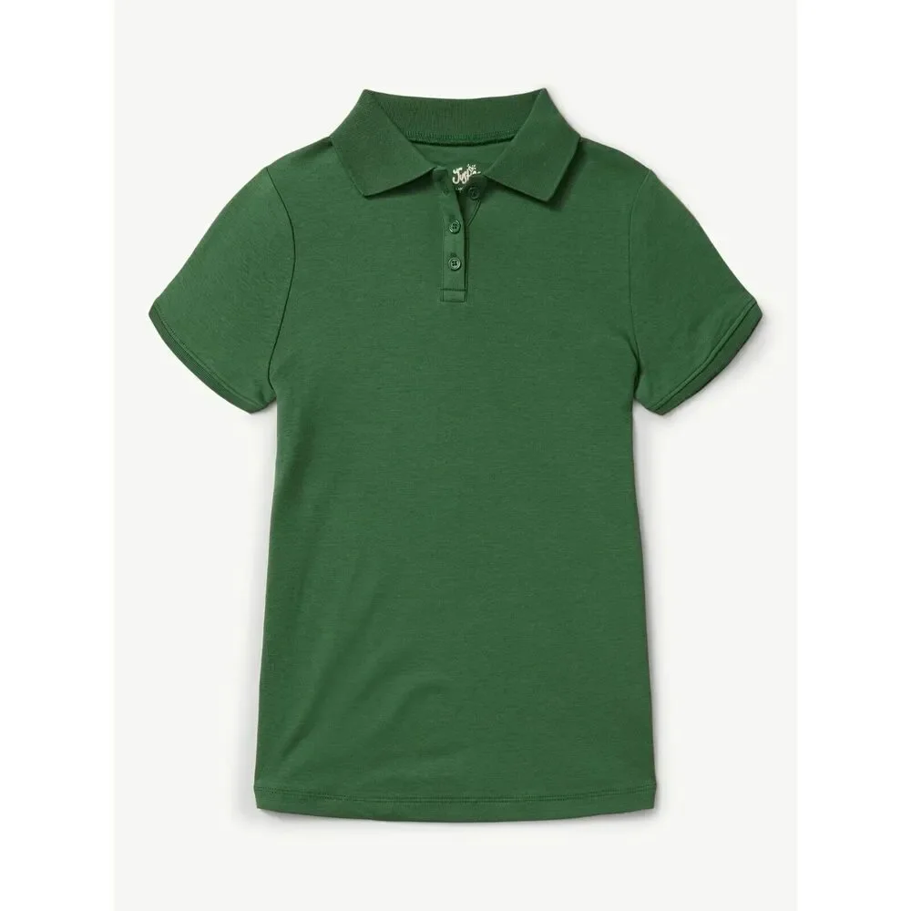 Justice Girls Uniform Short Sleeve Knit Polo Shirt Size L 12/14 hunter green NWT